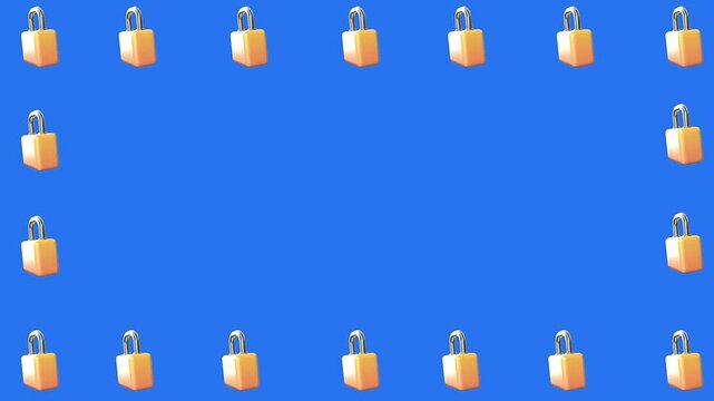 3d locks animation frame design on blue screen.