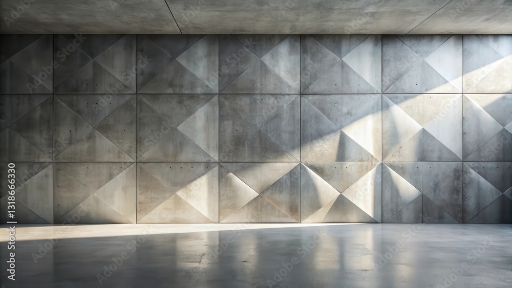 Poster Geometric Concrete Wall with Light and Shadow Patterns in an Empty Room