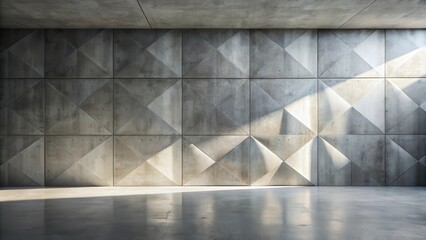 Obraz premium Geometric Concrete Wall with Light and Shadow Patterns in an Empty Room