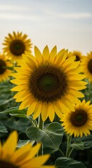 Obraz premium Sunflower Blooming in Field During Daytime with Warm Yellow Petals