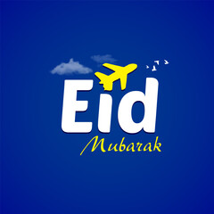 Tour, Travel, Airlines, Aviation, Tourism, Tourist visit creative concept idea design for Eid, Ramadan, Eid Ul Adha Islamic festival poster with new moon monuments airplane and tourist