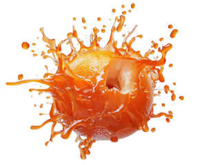 Orange liquid splash explosion, abstract design, isolated