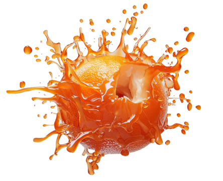 Orange liquid splash explosion, abstract design, isolated