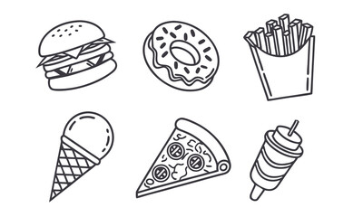 food icons outline for coloring print subject