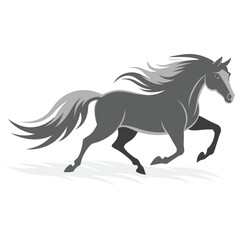 A dynamic black and gray vector illustration of a galloping horse with flowing mane and tail. This stylish and elegant design captures the power, grace, and speed of a horse in motion, making it ideal
