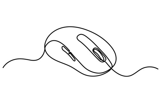 recommend clip art: Computer mouse continuous one line drawing. Single line art illustration white background