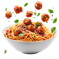 Spaghetti with Meatballs and Tomato Sauce Isolated on Transparent Background
