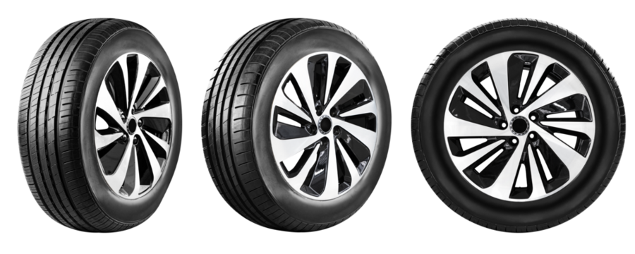 car tire and wheel, aluminum wheel , alloy wheel set photo isolate on white background.