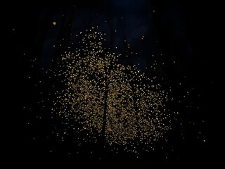 Abstract Golden Tree Against Black Background, Digital Art, Nature, Illustration, Wallpaper, Creative Design.