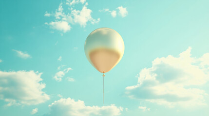 Obraz premium A light gold balloon, on sky background. 3d illustration