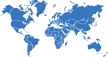 Map World Seperate Countries Blue with White Outline