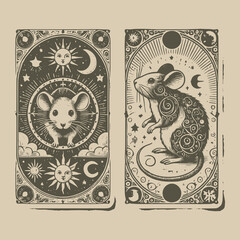 neo-traditional rat tattoo playing card