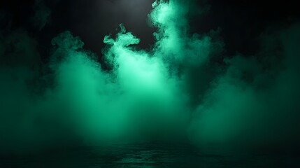 Obraz premium Eerie Green Fog Rising Over Dark Water Under Mysterious Night Sky with Subtle Glow