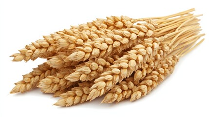 Golden Wheat Ears Bundled Together on White Background Symbolizing Harvest and Abundance