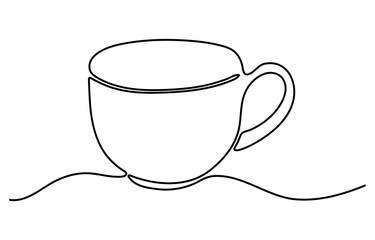 Continuous one line drawing cup of hot coffee graphic design. Single line art illustration white background, Cup of Tea Continuous Line Icon.
