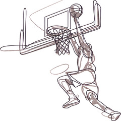 Basketball pencil sketch. Dunk, defense, offense with pencil sketch.