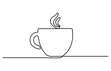 Continuous one line drawing cup of hot coffee graphic design. Single line art illustration white background, Cup of Tea Continuous Line Icon.