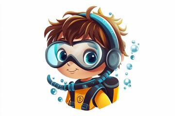 Young boy in diving gear smiles while exploring underwater adventure
