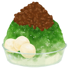 宇治金時のかき氷1杯(白玉3個+あんこ)