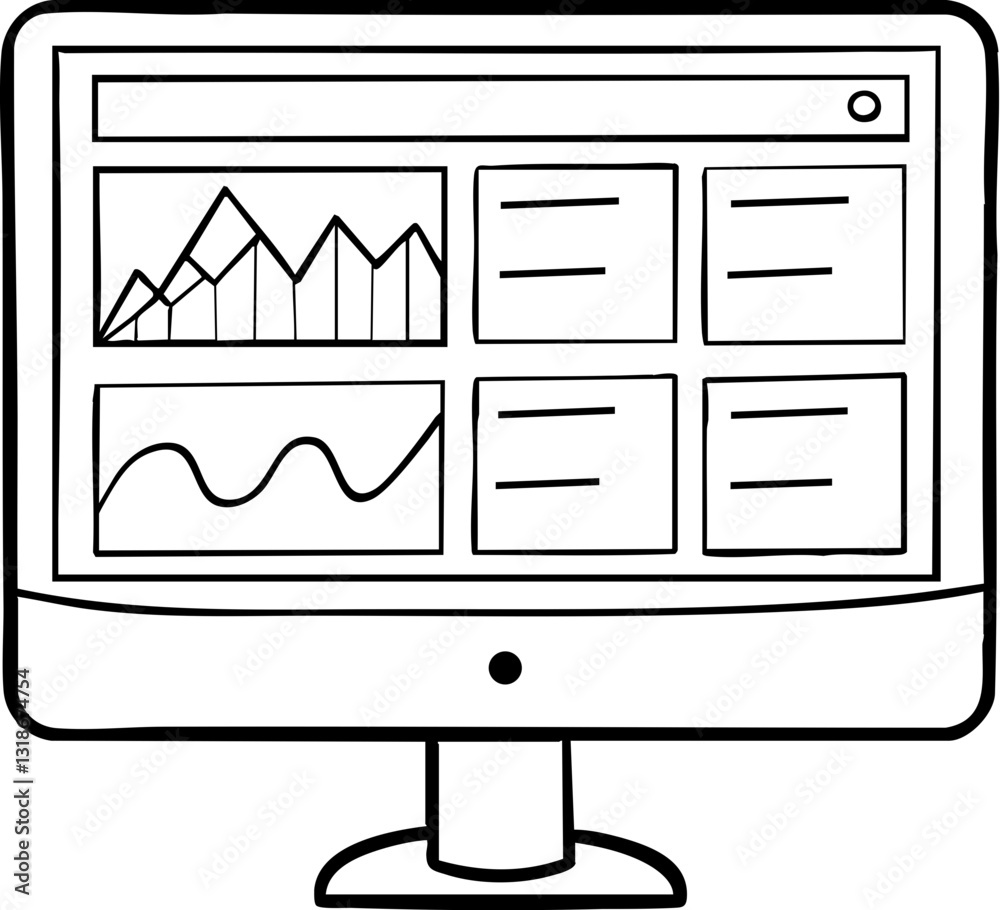 Poster a simple illustration of a computer monitor displaying various graphical data and information panels