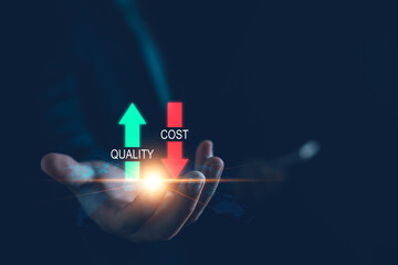 Cost reduction concept, quality control, business strategy and project management, Businessman with...