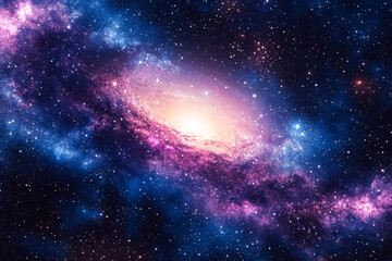 Galaxy with a bright yellow star in the center. The galaxy is filled with stars and is very colorful