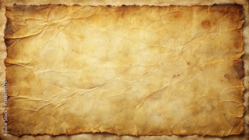 Aufkleber A Wrinkled and Aged Sheet of Paper with a Distressed, Burned Edge, Ideal for Backgrounds and Textures