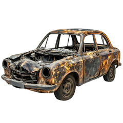 Burnt Car Wreck Isolated on Transparent Background