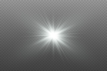 White star flash with magical rays of light. On a transparent background.