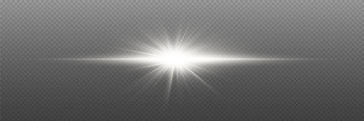 White star flash with magical rays of light. On a transparent background.