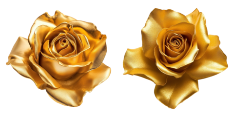 Golden roses with intricate petals on transparency background