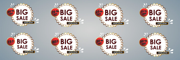 Set of sales and discounts, stickers and stickers. Discounts for purchases with percentage.