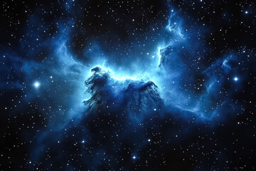 Naklejka premium Blue cloud in the sky with many stars. The stars are scattered all over the sky. The sky is dark and the stars are shining brightly