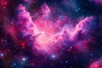 Colorful galaxy with pink clouds and stars. The sky is filled with a variety of colors and the stars are scattered throughout the image