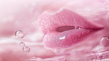 Fototapeta premium Beautiful Young woman with Gloss pink lips on studio background,closeup face lady in studio background,smooth and glow skin. Natural beauty, healthy and girl or female with makeup.