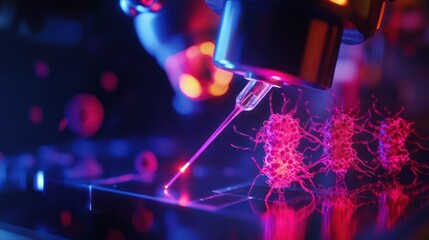 Precise lasers targeting cancer cells, showcasing the advanced capabilities of modern medicine in cell biology and treatment.