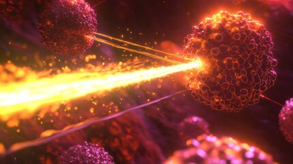 Precise lasers targeting cancer cells, showcasing the advanced capabilities of modern medicine in cell biology and treatment.