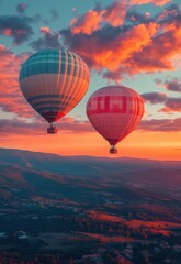 Obraz premium Colorful hot air balloons rise up at dawn.