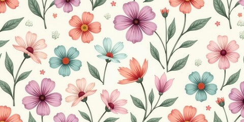 Obraz premium A delightful array of pastel blossoms, meticulously rendered, showcasing a charming floral pattern ideal for various design applications