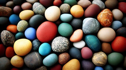 Collection of Colorful Natural Stones and Pebbles with Unique Patterns and Textures