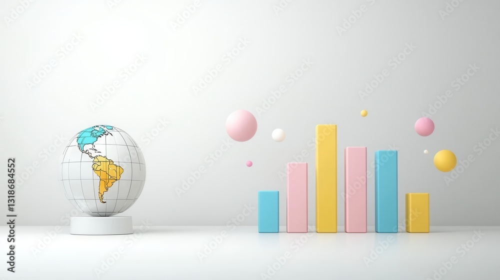 Poster futuristic 3d rendered digital scene featuring a globe and a dynamic data visualization display show