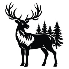 Majestic Deer Silhouette, Stylish Vector Illustration of a Graceful Stag