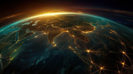 Visualization of a global business network with interconnected markets and diverse teams, highlighting CRM and strategic expansion.