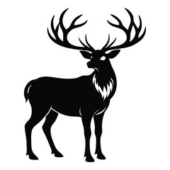 Deer Silhouette Vector, Elegant Wildlife Illustration in Black on a White Background