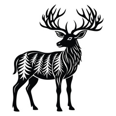 Deer Silhouette Vector, Elegant Wildlife Illustration in Black on a White Background