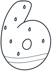Cartoon number outline design with watermelon pattern, number hand drawn. for school worksheet, card, template