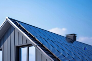 Obraz premium Installation of solar panels on the roof of modern houses