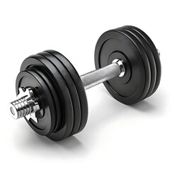 Naklejka premium A Heavy Black Dumbbell Symbolizes Strength, Fitness, And Dedication To A Healthy Lifestyle Against A Clean White Background