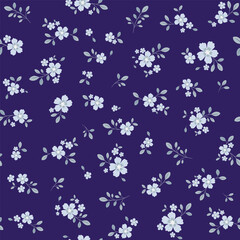 Seamless pattern with flowers and leaves. blue background. Fashionable print for textiles, fabric and wallpaper.