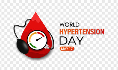 Vector graphic of World Hypertension Day. May 17. High Blood Pressure awareness day victor template. Red Love Image, Stethoscope and Tensiometer image. Banner poster, flyer and background design.